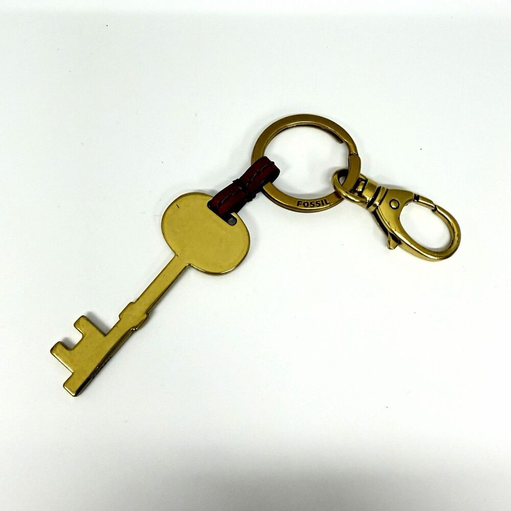 Fossil Oversized Skeleton Key Keychain Brass Tone Leather Bag Charm 6”